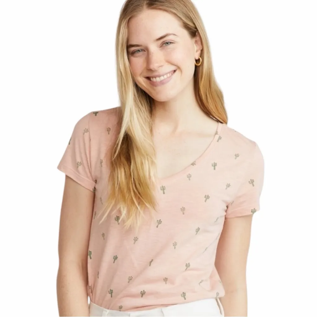 Marine Layer Peach Short Sleeve V Neck Cactus Tee T Shirt Top size XS - Image 3