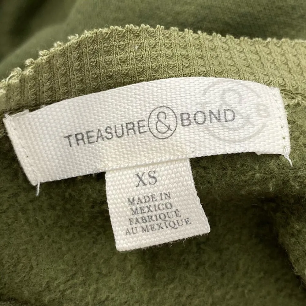 TREASURE & BOND NWOT Olive Green Waffle Knit Trim Pullover Sweatshirt Size Small - Image 6