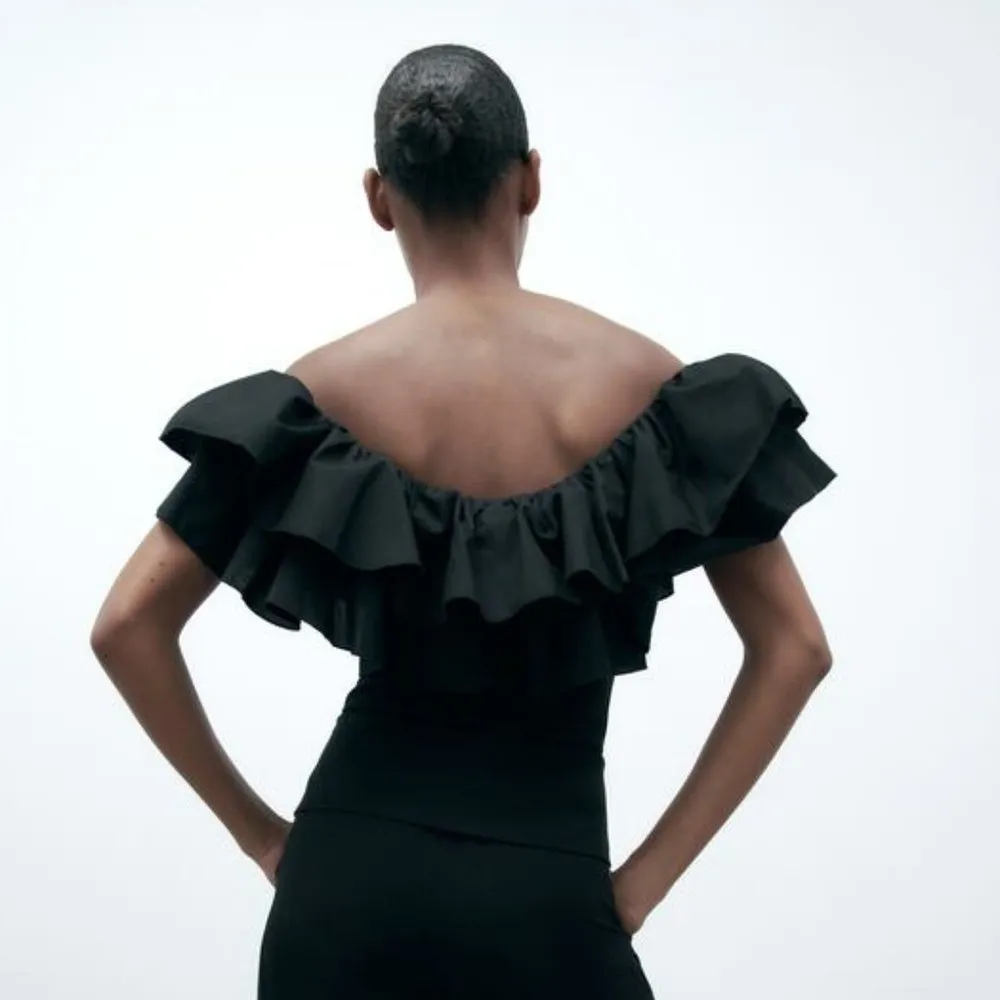 ZARA BODYSUIT WITH FRILLS SZ M NWT black - Image 2