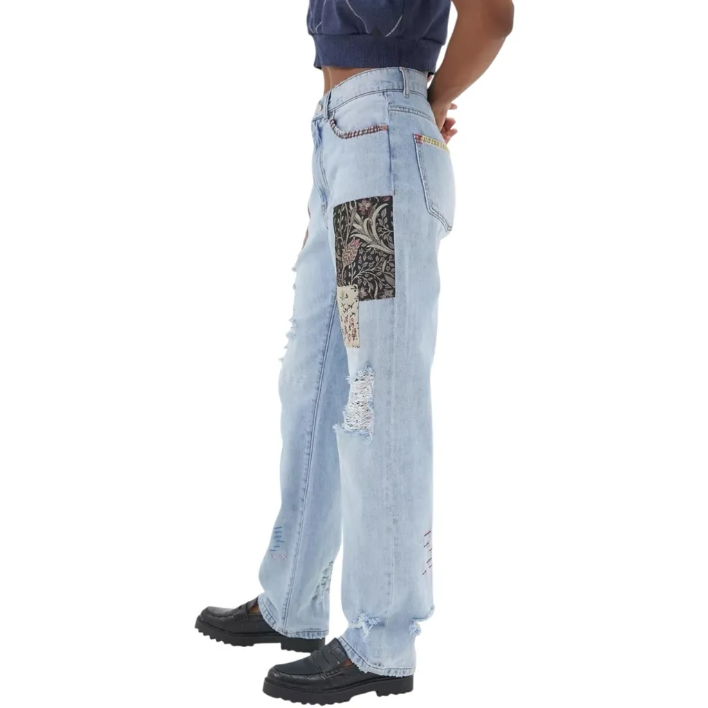 BDG High Waisted Cowboy Jeans Printed Patchwork Distressed Boho  Straight Leg 26 - Image 3