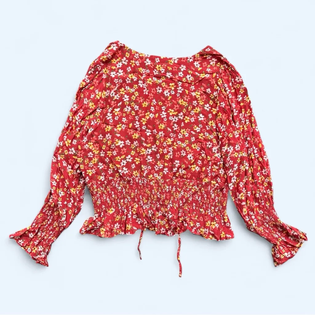 CCX City Chic Adeline Floral Smocked Long Sleeve Top in Red Ditsy Bloom Size 18 - Image 2