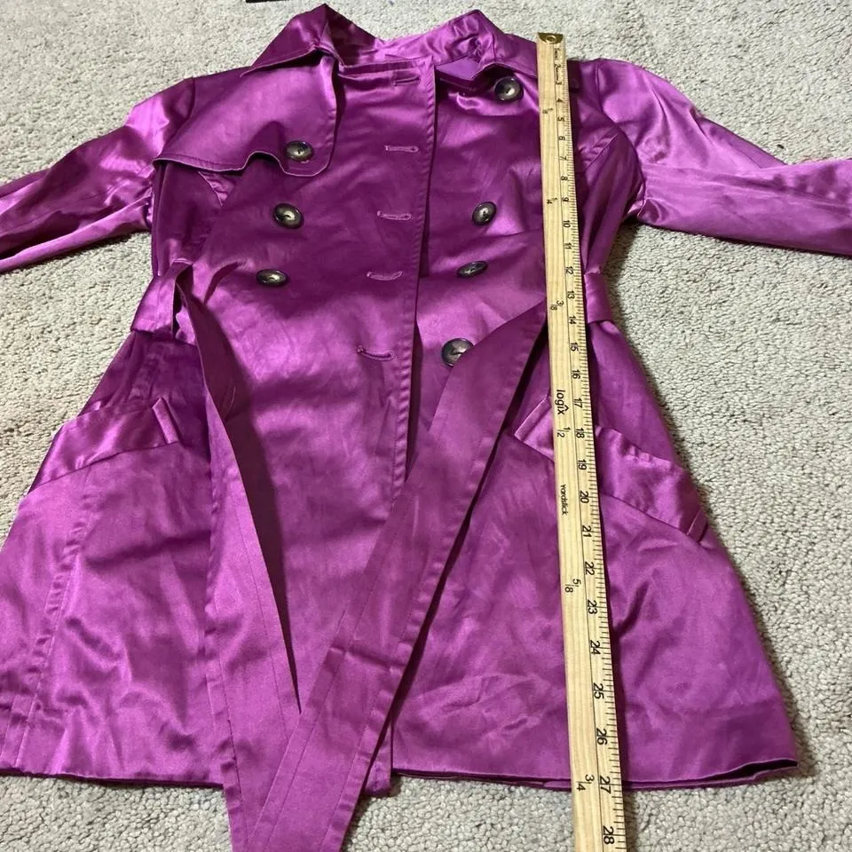 BCX Double Breasted Belted Trench Coat Jacket Women's Size M Purple Satin Look - Image 5