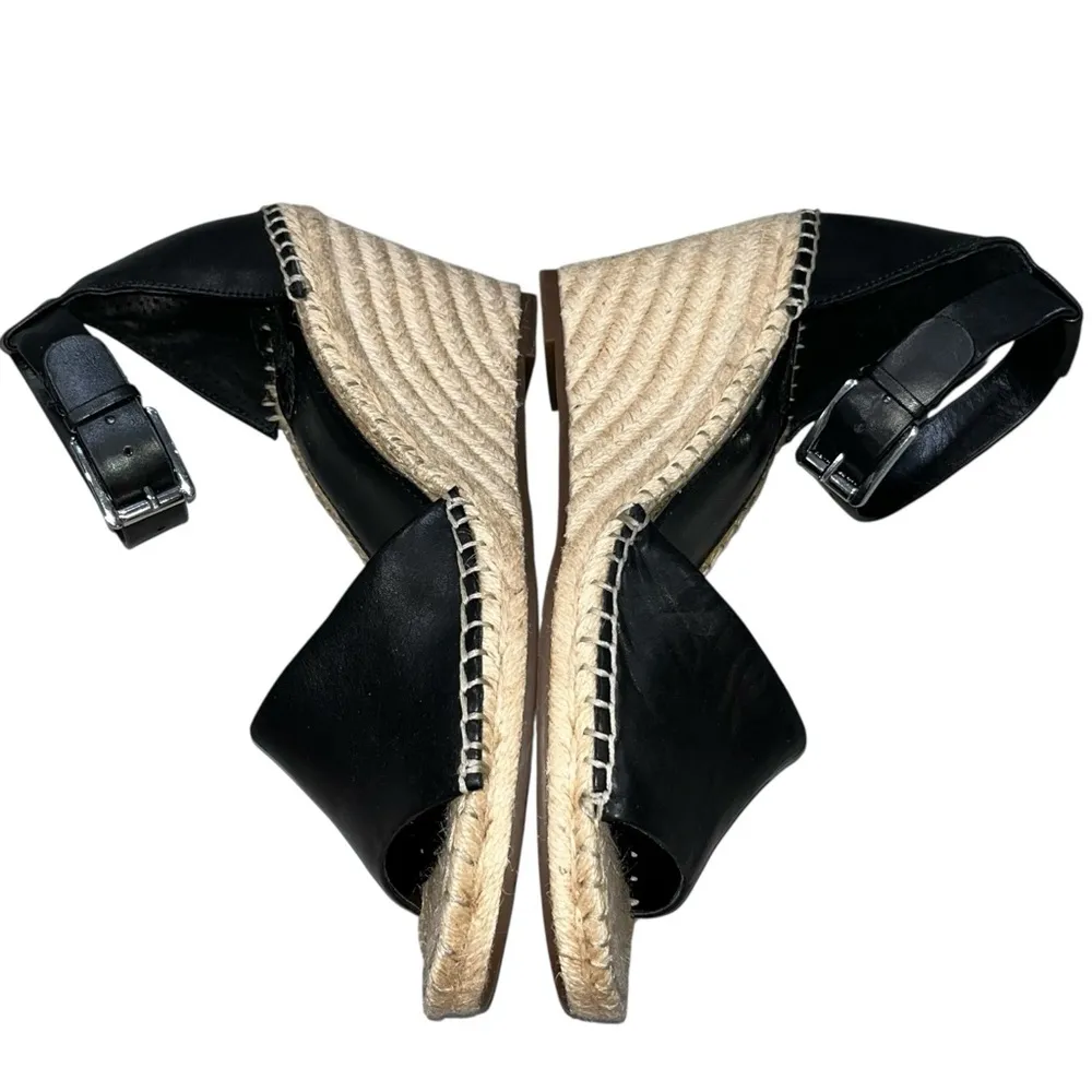 NEW Vince Camuto Black Leather Leera Espadrille Wedge Sandals Shoes size 10 - Image 7