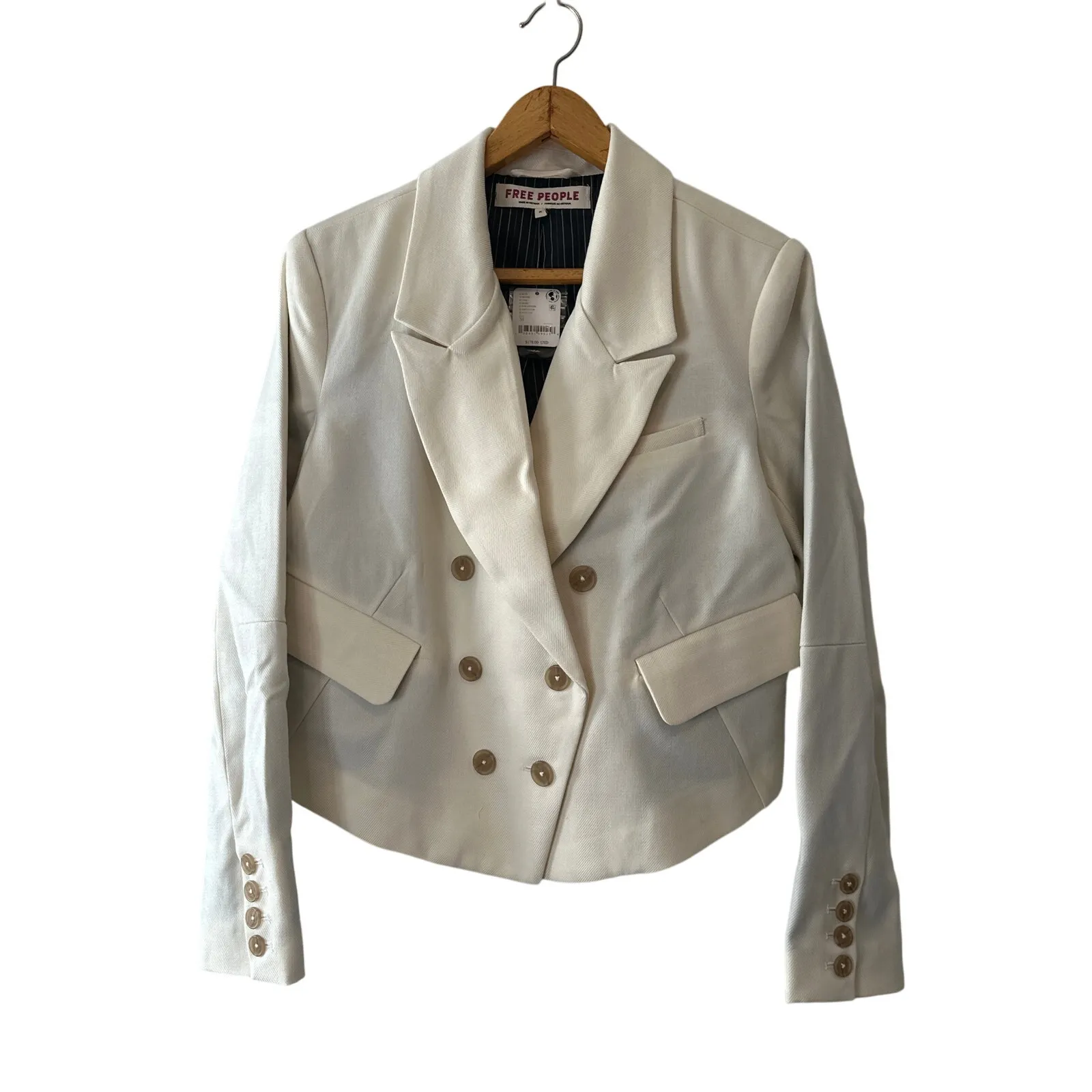 Free People NWT Betty Solid Cropped Blazer in Ecru Size Medium - Image 3