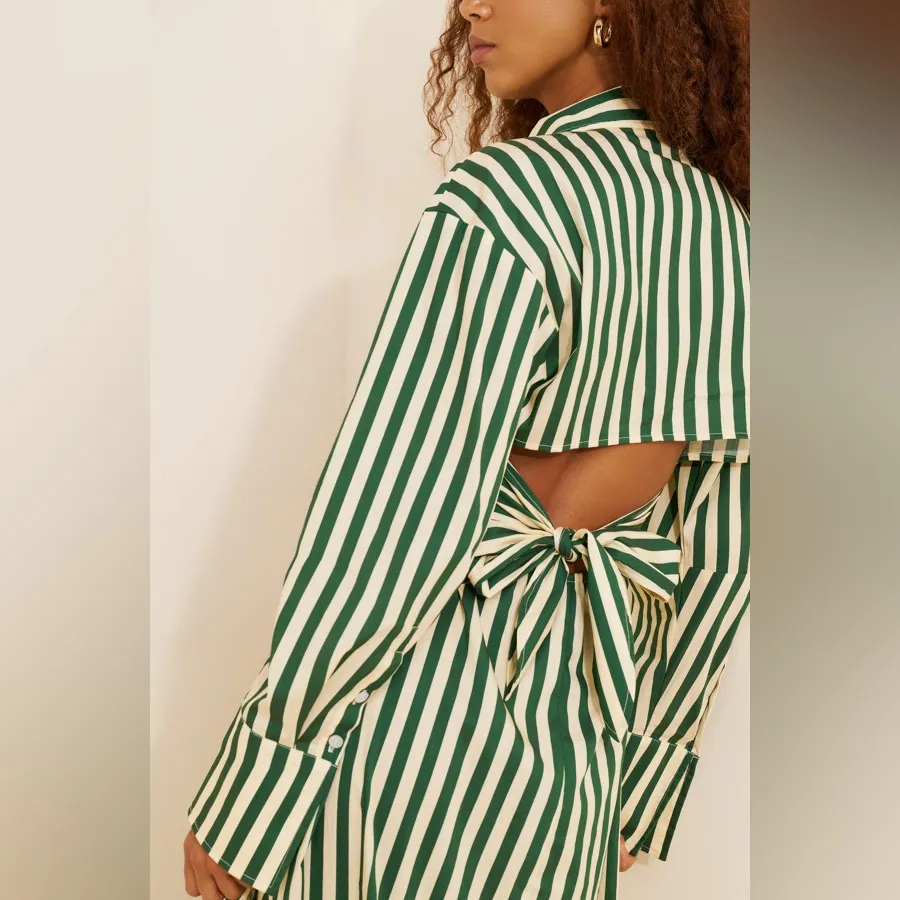 SIMONMILLER Loch Striped Poplin Maxi Shirt Dress Size Large NWT Green - Image 15