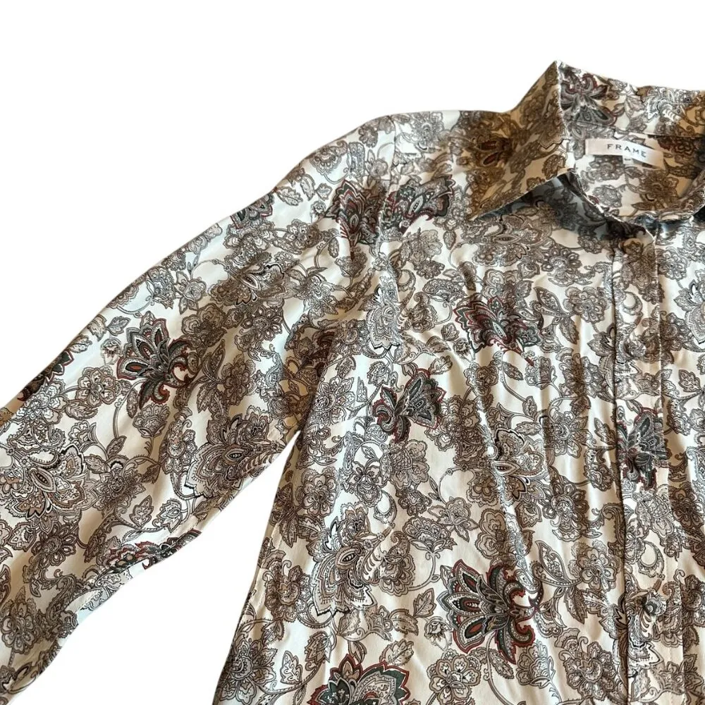 Frame 70s Ruffle Shirt Button-Down Paisley Print Retro Silk Size Small Women's - Image 3