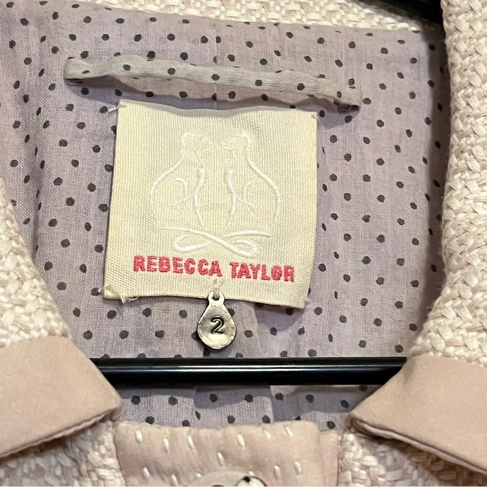 Rebecca Taylor Tweed Cream Snap Button Down Jacket Size 2 - Image 3