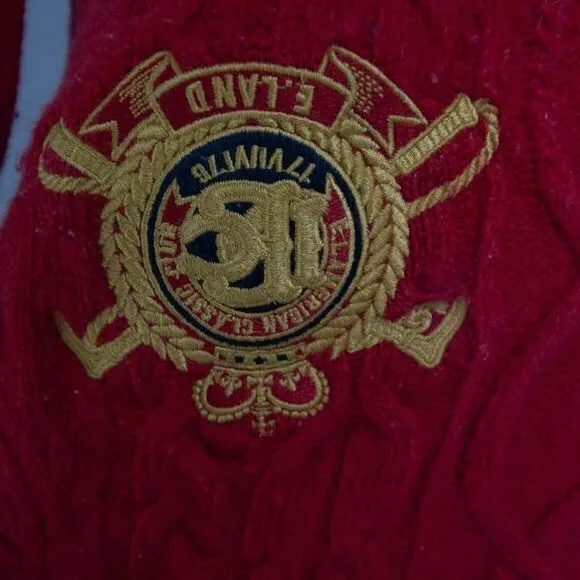 Vintage Red Turtleneck Sweater with Badge, cable knit, Wool blend Red Size XXS - Image 2