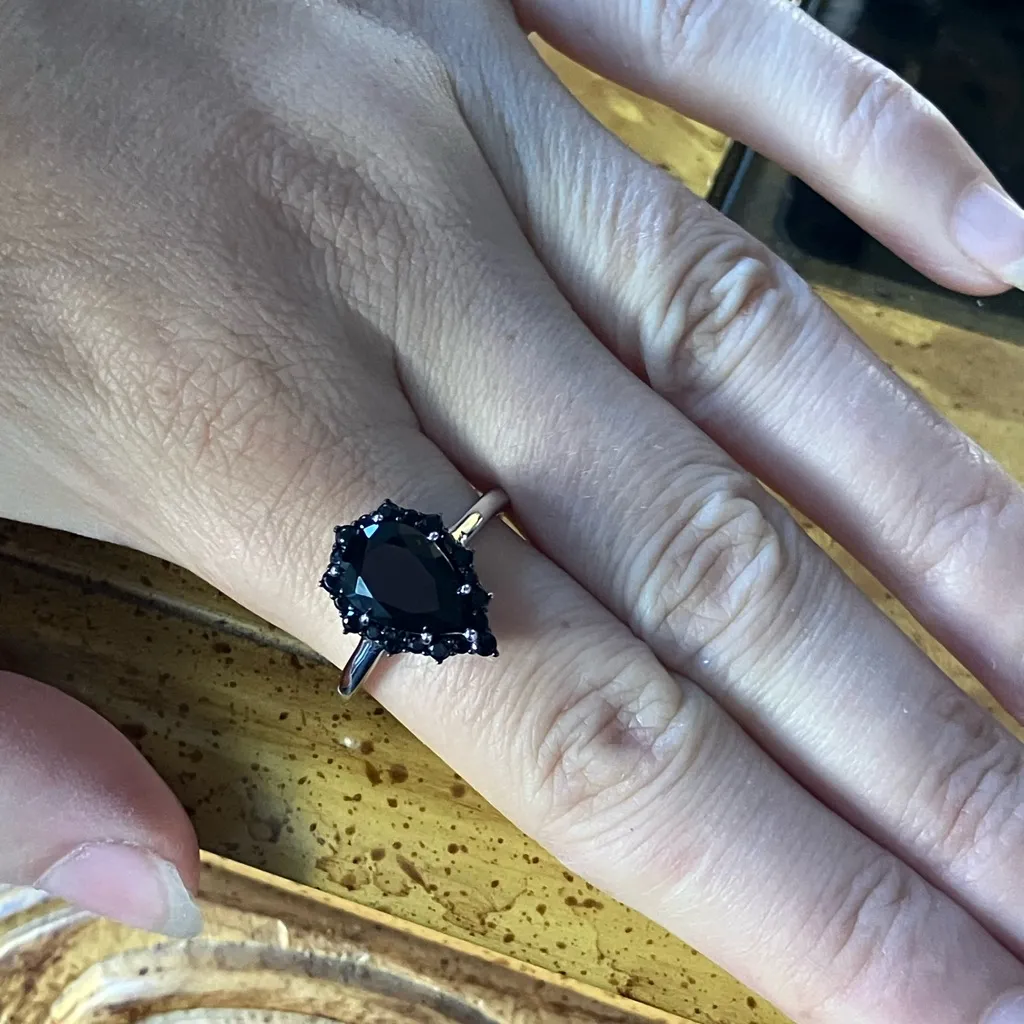 Natural Black Spinel Sterling Silver Ring Size 10 - Image 4