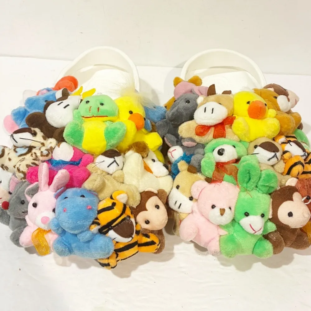 Crocs Size 8 White Multi Color Plushy Stuffed Animal Slip on Shoes - Image 2