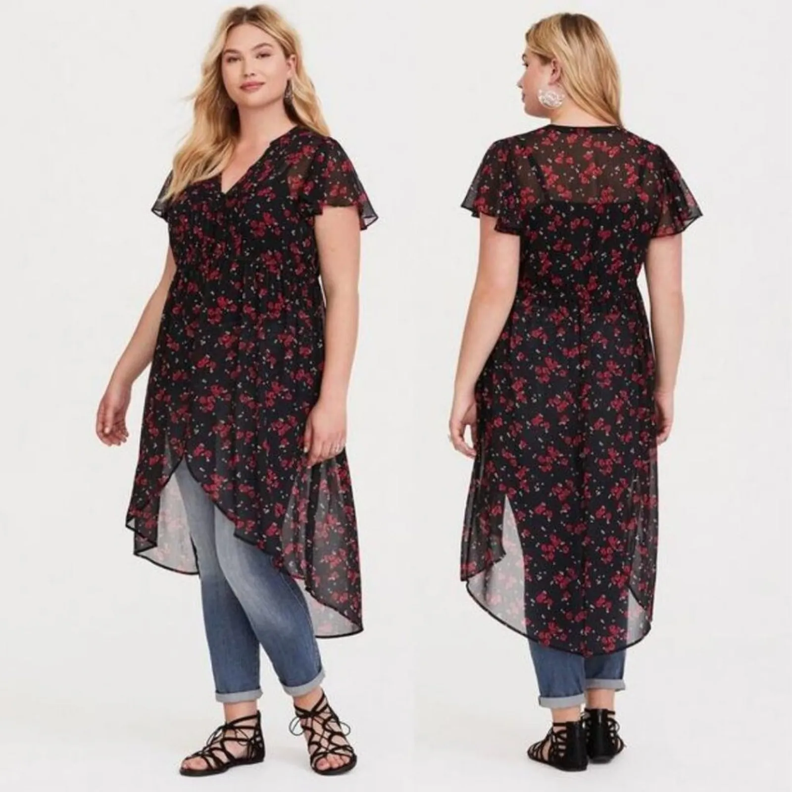 torrid Black Floral Chiffon Maxi Blouse Size 3X - Image 2