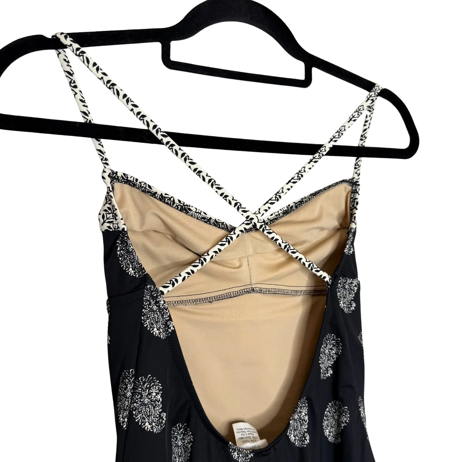 Madewell Paisley Print Cross-Back One Piece Swimsuit Size 4 Tanksuit Black White - Image 8