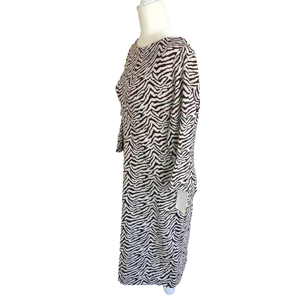 Doncaster Collection Knit Animal Print Dress Zebra Size 12 Stretch 3/4 Sleeve - Image 3