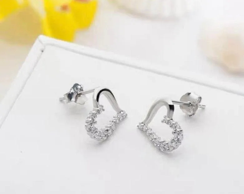 925 Silver Plated CZ Love Heart Stud Earrings for Women - Image 2