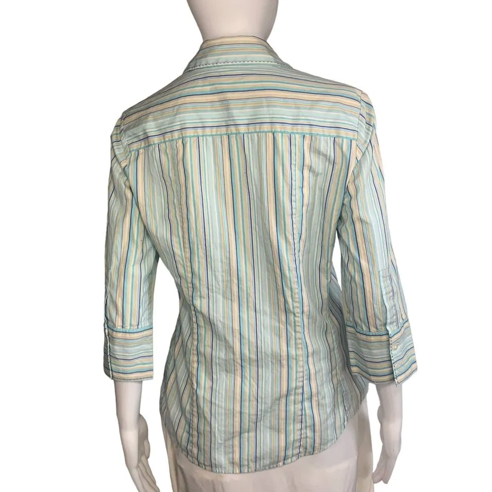 Banana Republic Women’s Blue Stripped Button Up Blouse Medium - Image 2