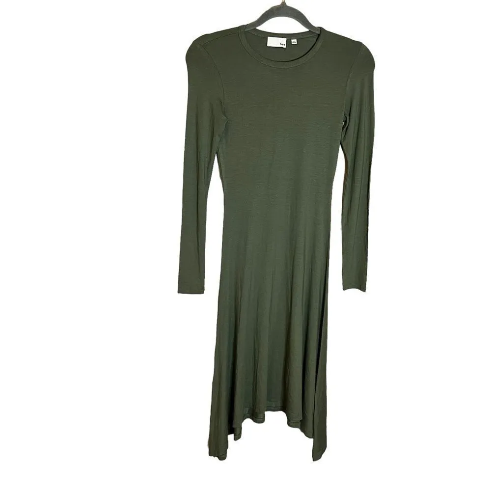 Aritzia Wilfred Free Bodycon Asymmetrical Long Sleeve Midi Dress XXS Olive Green - Image 2