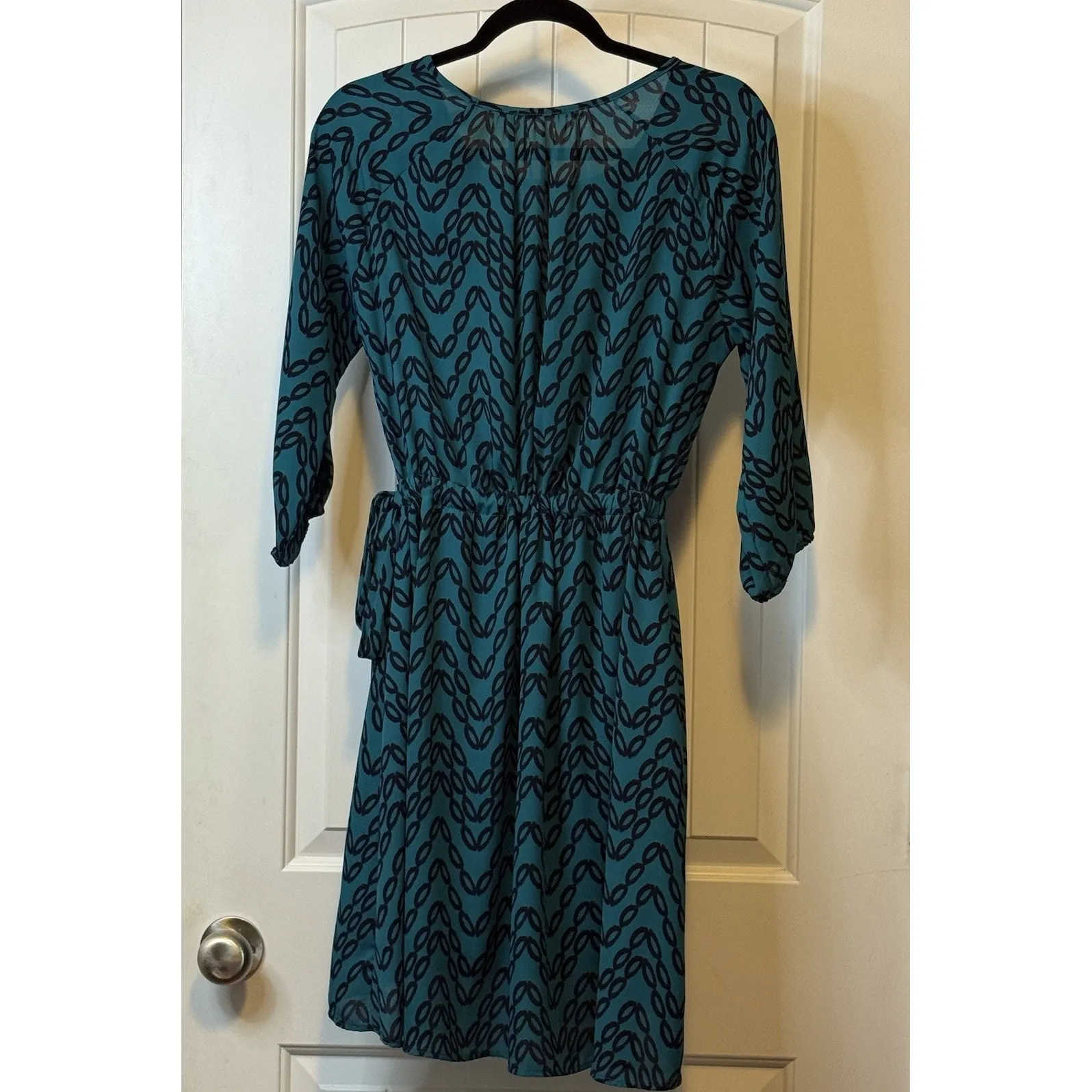 41 Hawthorn Womens M Renesme Wrap Dress 3/4 Sleeve Blue Green Geometric EUC #!‎ Size M - Image 3