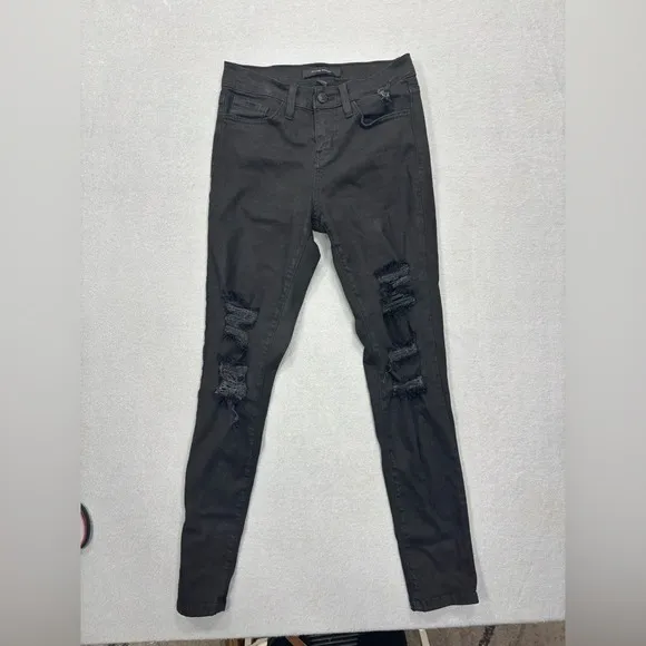 Flying Monkey Size 24 Jet‎ Black Mid Rise Skinny Jeans Jeggings Distressed - Image 2