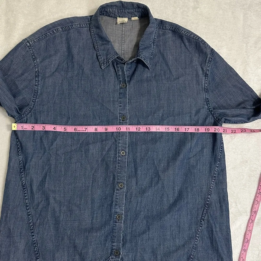 Eileen Fisher Blue Chambray Denim Asymmetrical Long Sleeve Shirt - Image 6