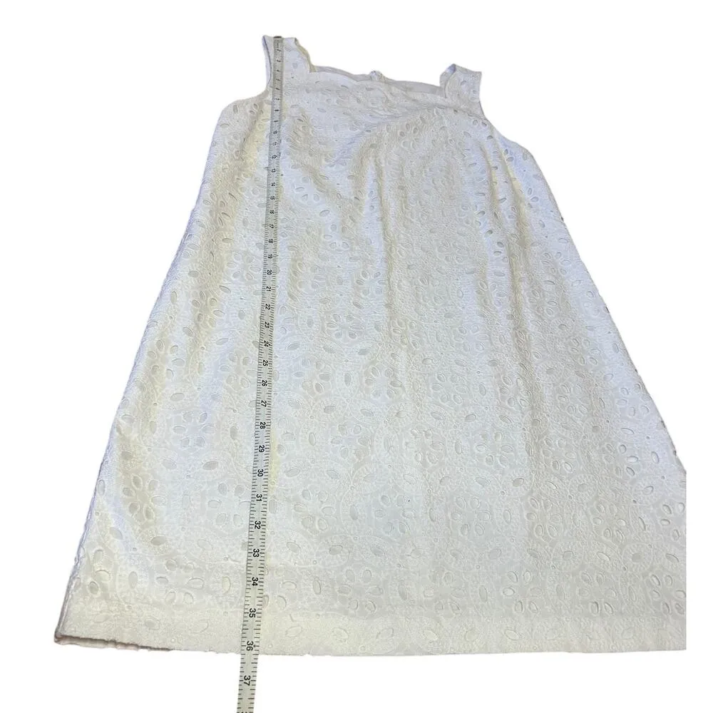 TALBOTS White Cotton Scalloped Lace Eyelet Sleeveless Dress Women's Petite 16P - Image 5