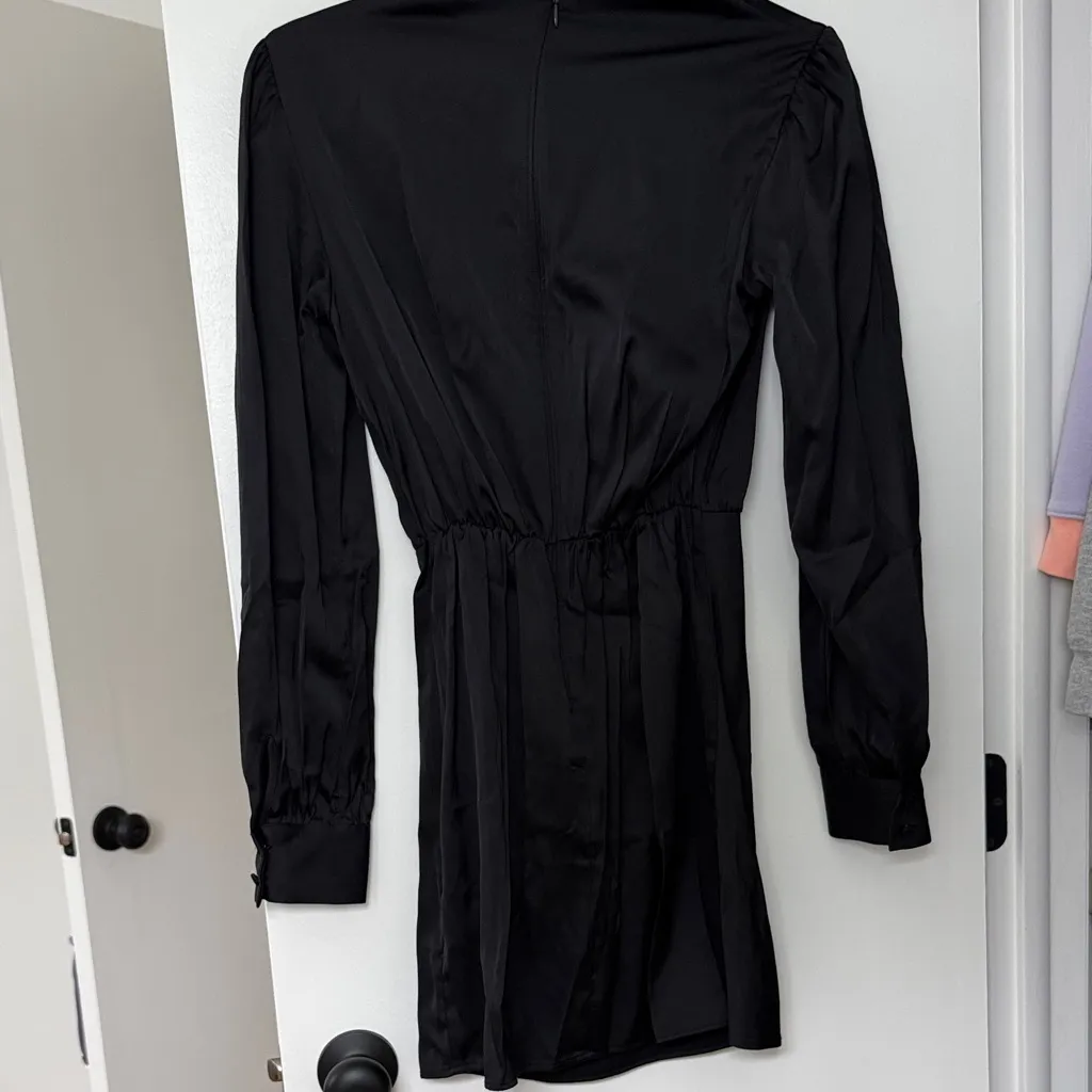 Abercrombie and Fitch Long-Sleeve Satin Draped High-Neck Mini Dress - Image 4