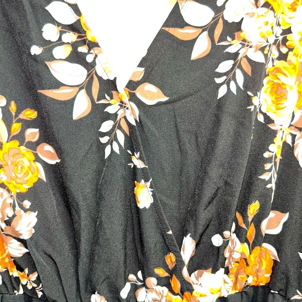 BLOOMCHIC Black Multi Color Floral Tie Waist Midi Dress Size 18/20 - Image 3