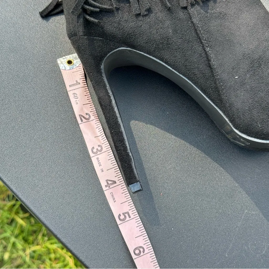 Lulus Fringe Black Suede Ankle Boots Size 8 - Image 7