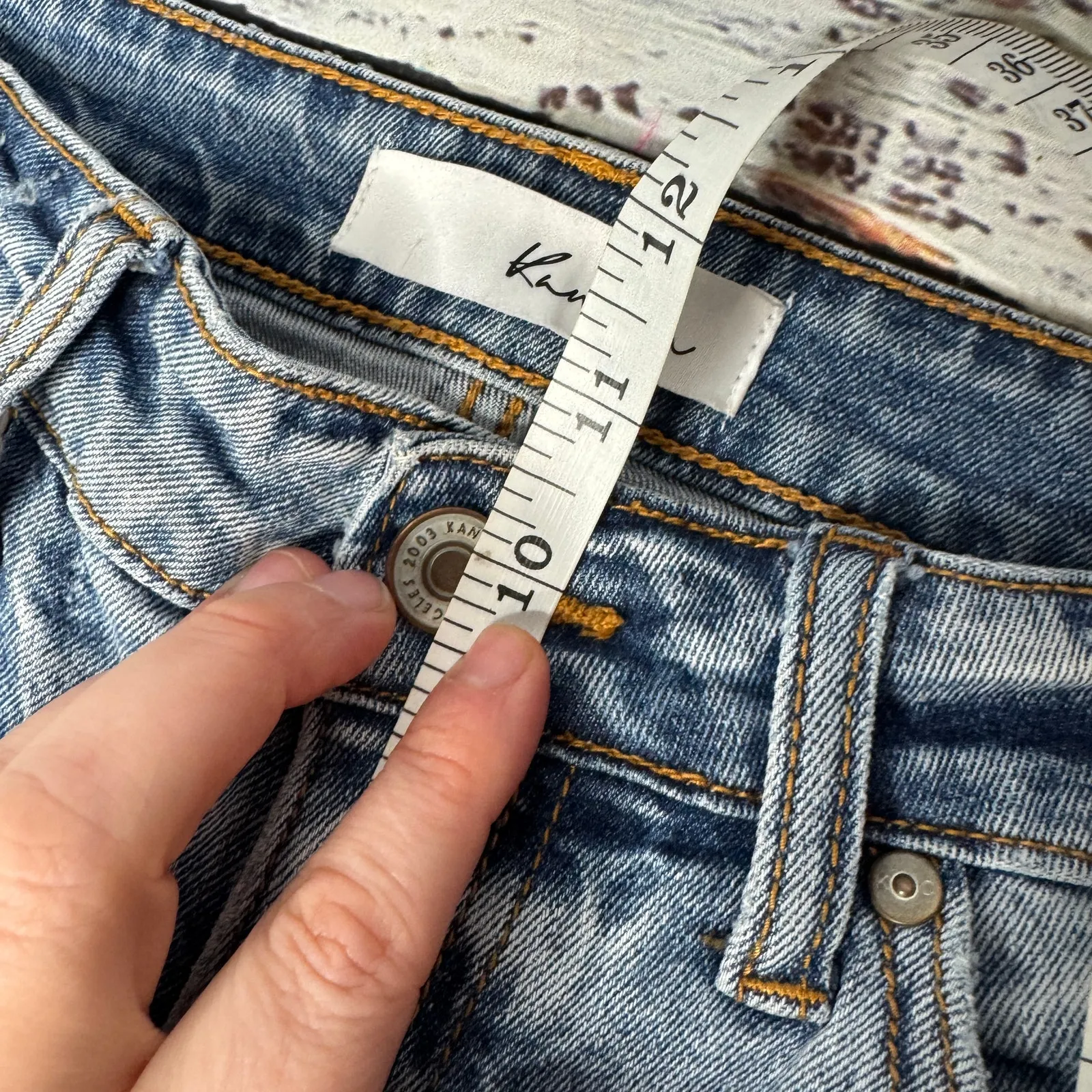 Kancan Muffy High Rise Straight Leg Jeans Raw Hem Stretch Denim 7/27 Blue Size 8 - Image 7