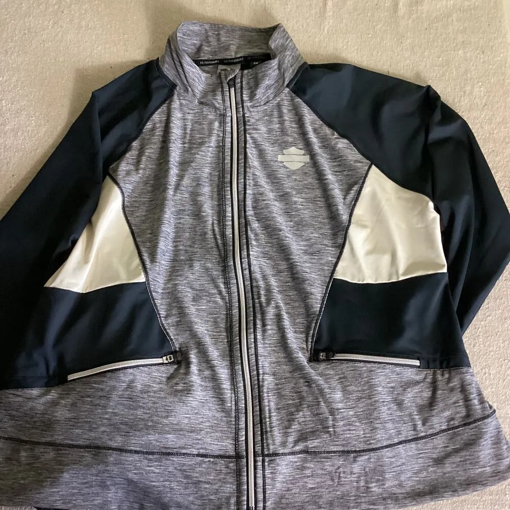 Harley Davidson  Track Jacket Womens  2W Full Zip Performance Black Grey - Image 2