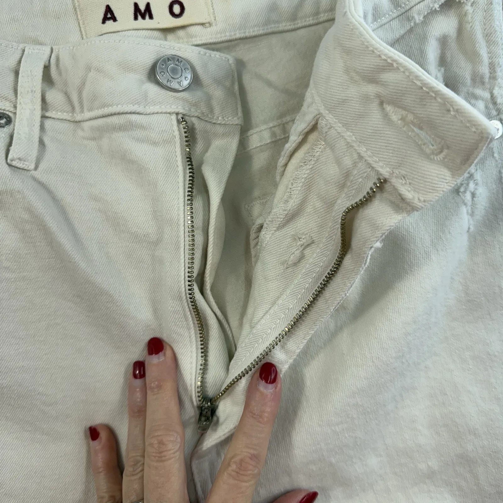 AMO Sz 32 Jeans Bella Released Hem White Oak Straight Leg Denim Boho Grunge - Image 7