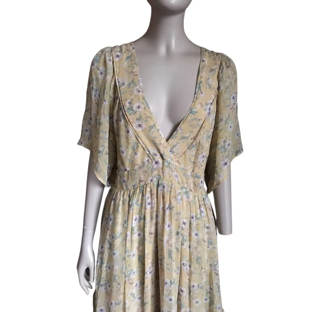 Storia Yellow and Purple Flower Short Sleeve Dress - Image 3