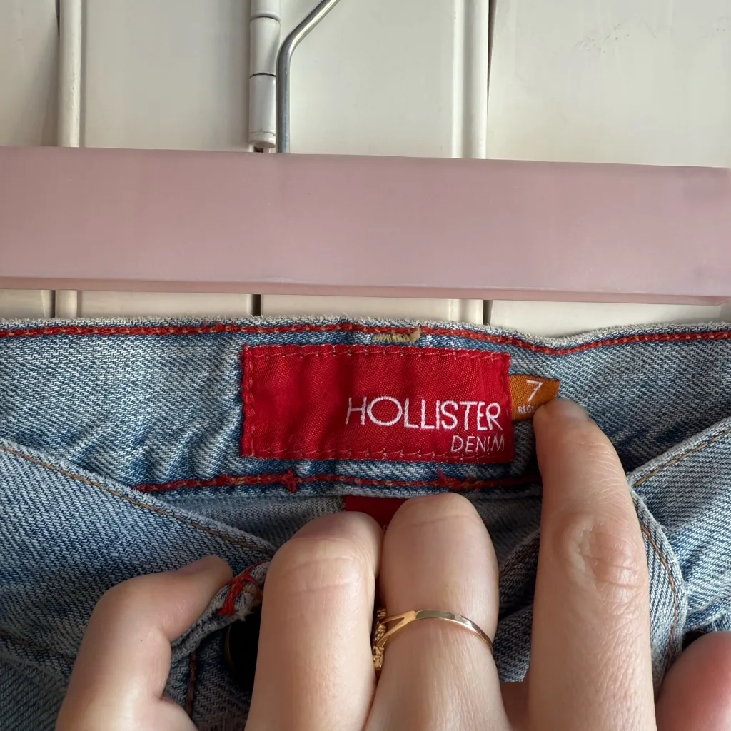 Hollister y2k Light Blue Distressed embellished embroidered Straight Leg Jeans - Image 3