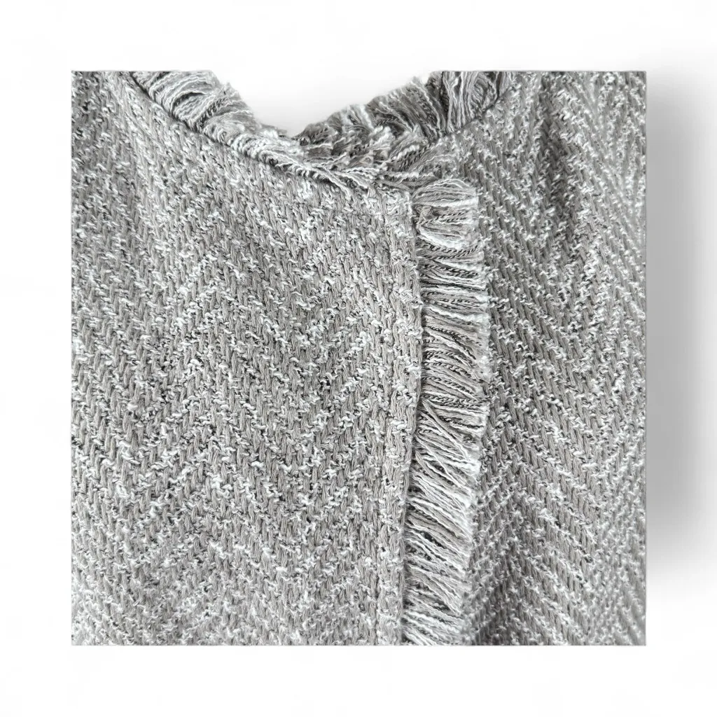 Tweed Fringe Collarless Jacket Grey White Herringbone XL NIC+ZOE Business Career - Image 5