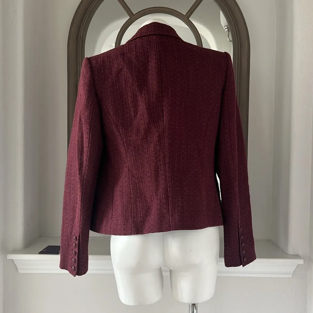 ELIE TAHARI Double Breasted Tweed Blazer in Burgundy, Size L Retail $495 - Image 8