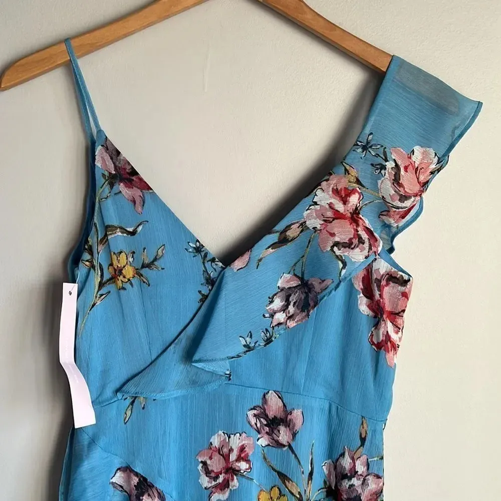 NEW Avec Les Filles Floral Cascading Ruffle Midi Dress in Cerulean Blue - Image 7