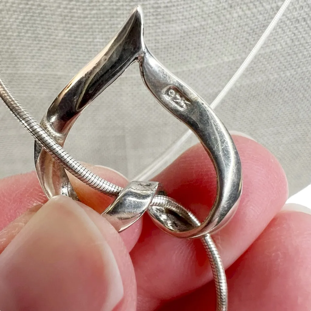 Sterling Silver & Faceted Gray Stone Heart Pendant Necklace - Image 7