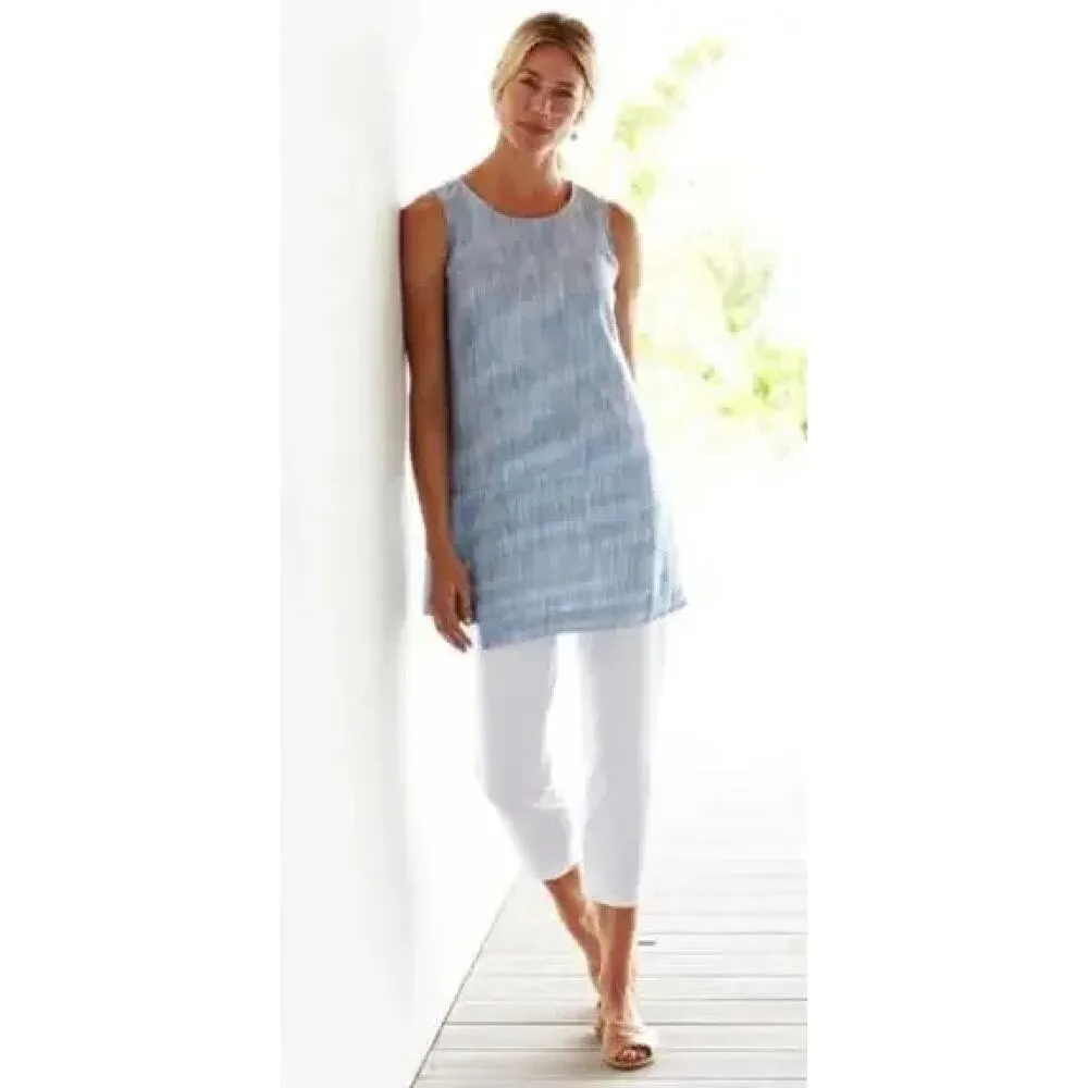 J.Jill Pure Jill Linen Sleeveless Tunic Top‎ Wrap Front in Blue White, XS Petite - Image 10