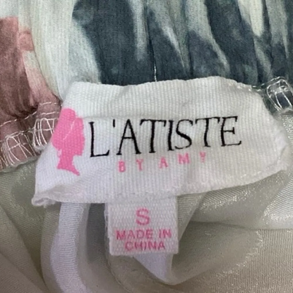 L'atiste White Multicolor Floral Wide Leg High Waist Trousers Coverup Pants S - Image 5