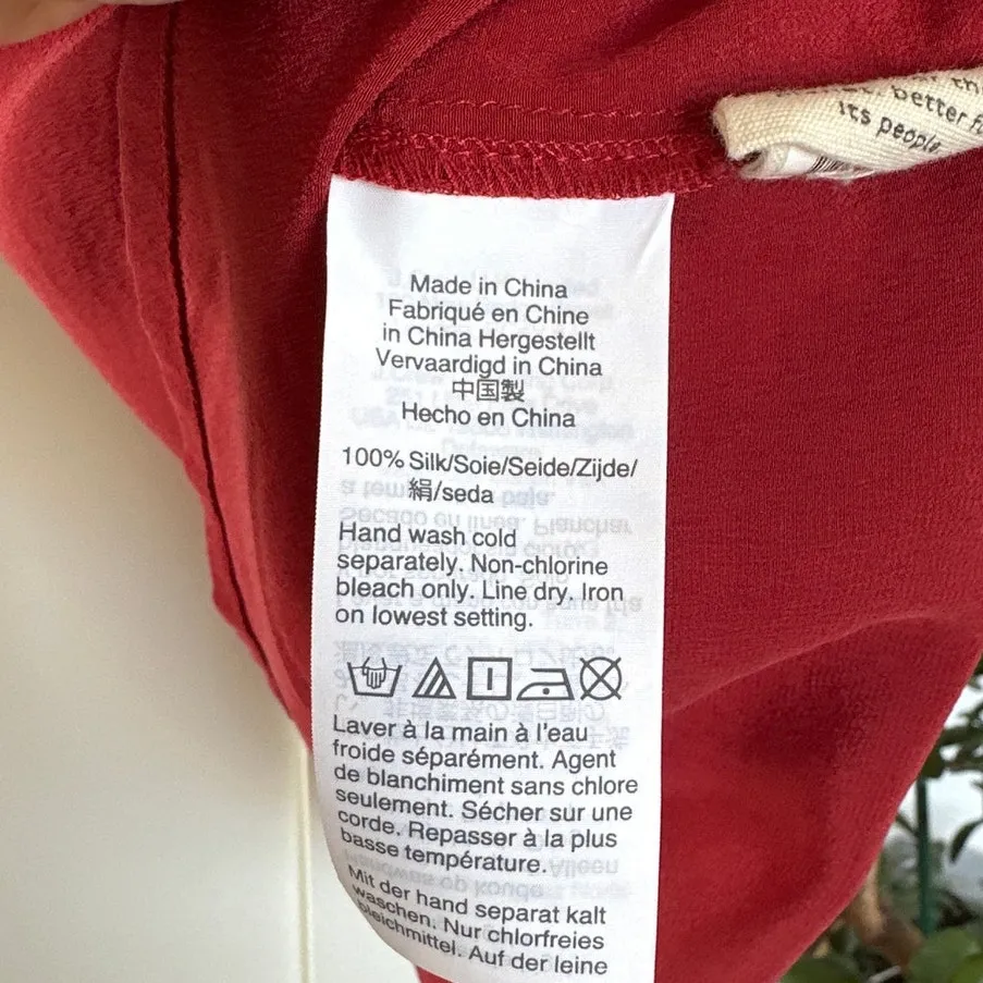 Madewell 100% Silk Cinch Short Sleeve Blouse, Rust, Size M - Image 6