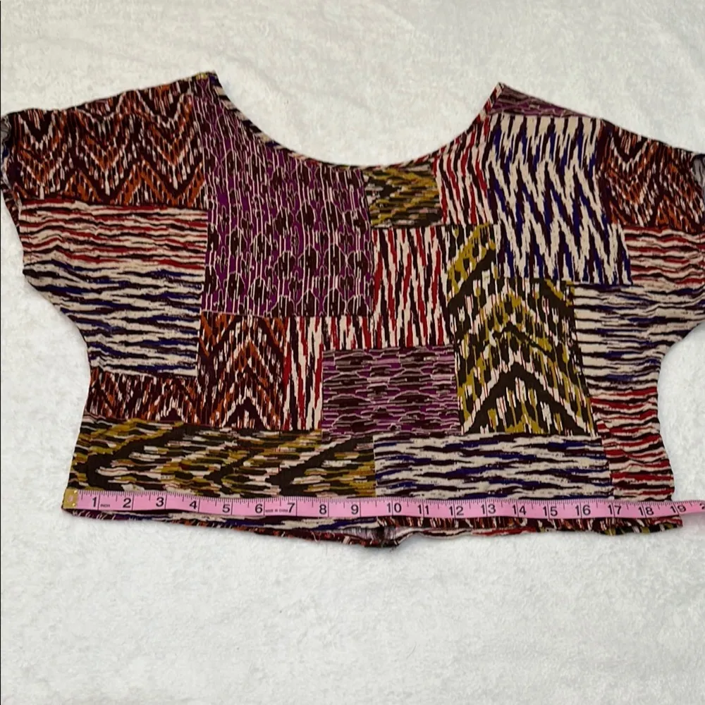 The Original Inc. Geometric Cap Sleeve Crop Blouse in Multicolor Brown Size L - Image 6