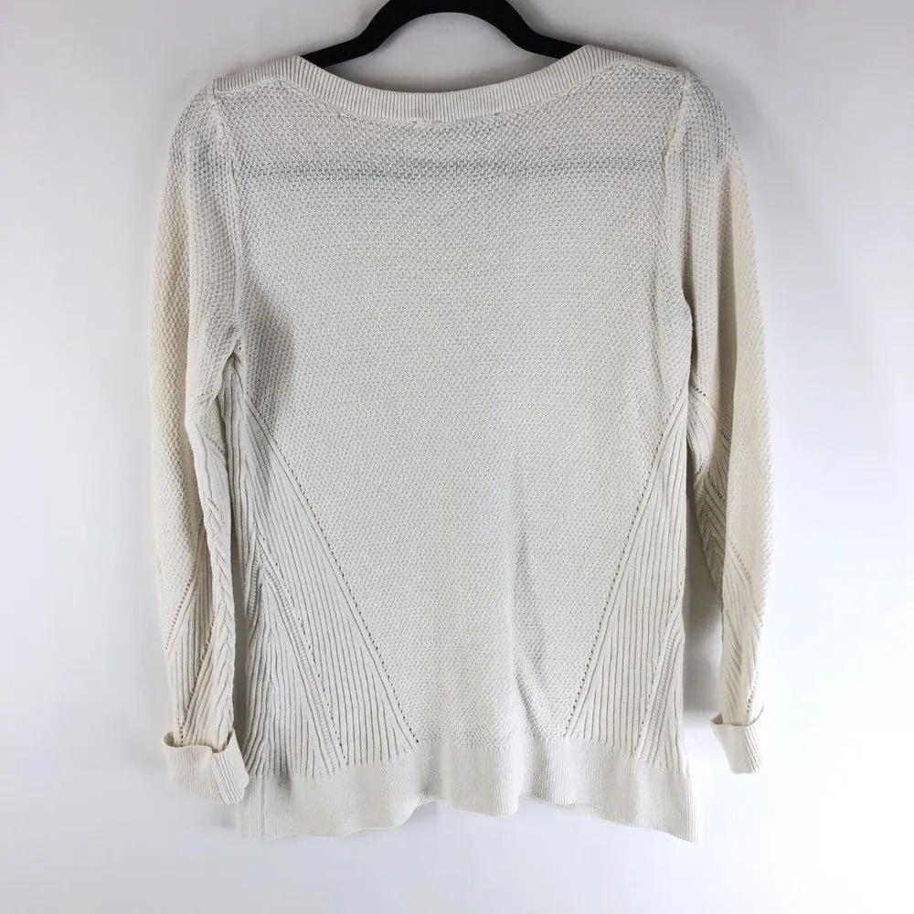 Ann Taylor Loft Sweater Boat Neck Textured Ribbed Cotton Ivory Size XS - Image 2