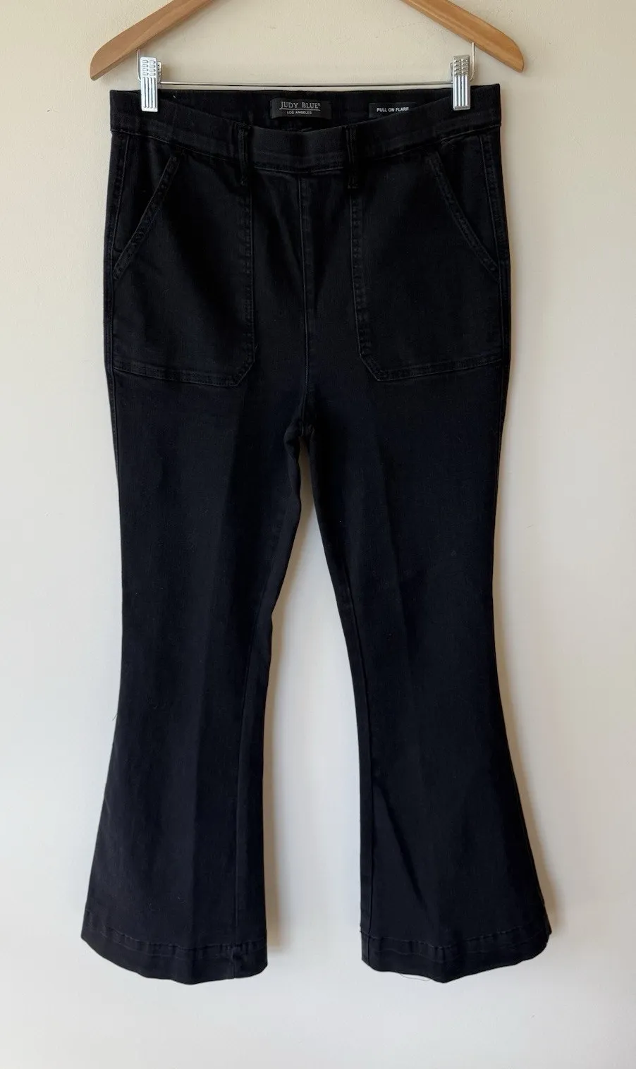 Judy Blue Pull On Flare Jeans Womens 30 Black High Waist Stretch Bohemian Hippy - Image 1