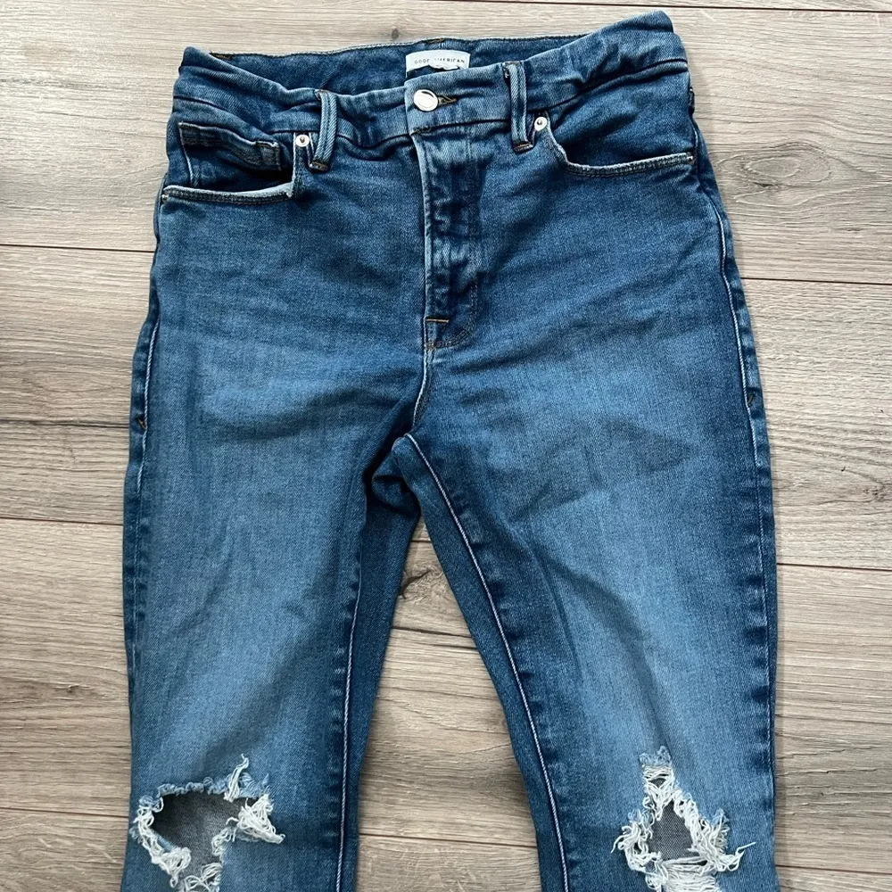 Good American Good Legs Ripped High Waist Crop Skinny Jeans | Blue 836 | 8/29 - Image 3