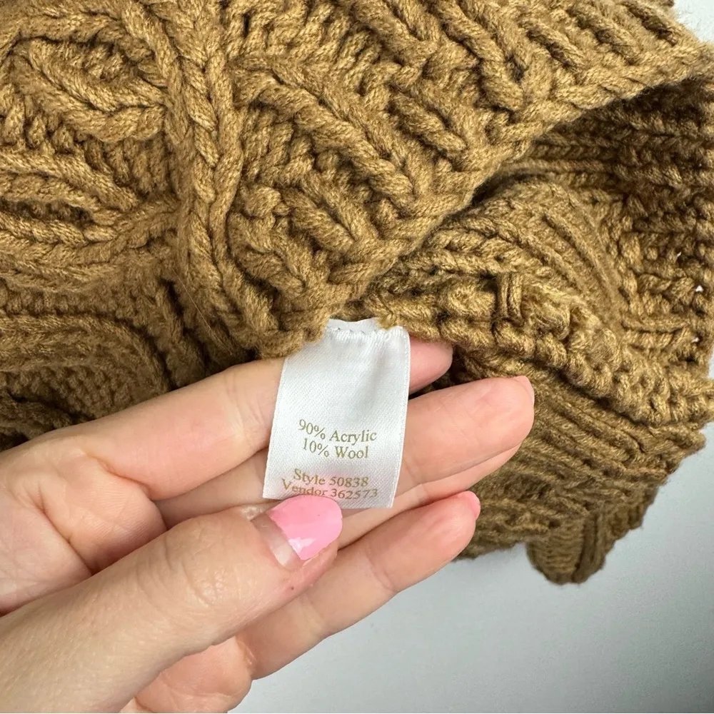 NWT Caslon Chunky Cable Knit Bobble Sweater Sz Small Tan Camel Wool Blend - Image 11