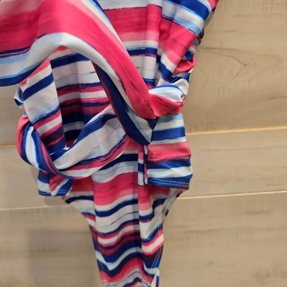 {M} Catherine Malandrino Striped Printed One Piece Swimsuit Pink Blue White - Image 14