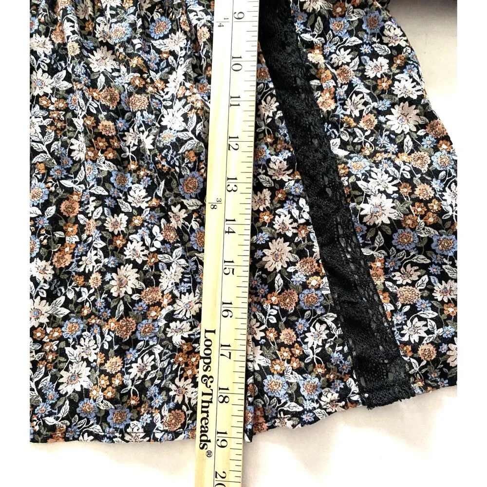 American Eagle Boho Babydoll Lace Floral Long Sleeve Top Blouse Sz M Black Size M - Image 7