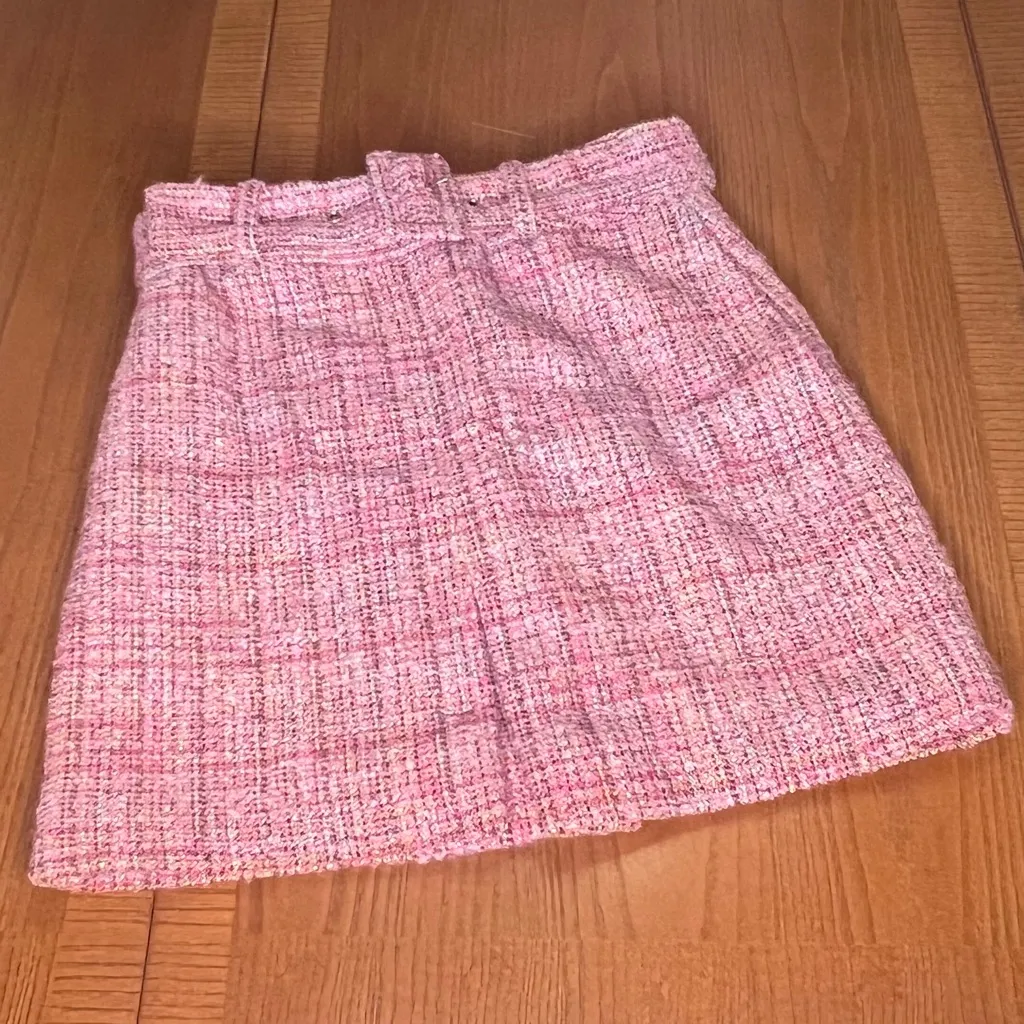 Lovers + Friends REVOLVE Amira Notched Front Tweed Mini Skirt‎ Belt Pink Size XS - Image 6