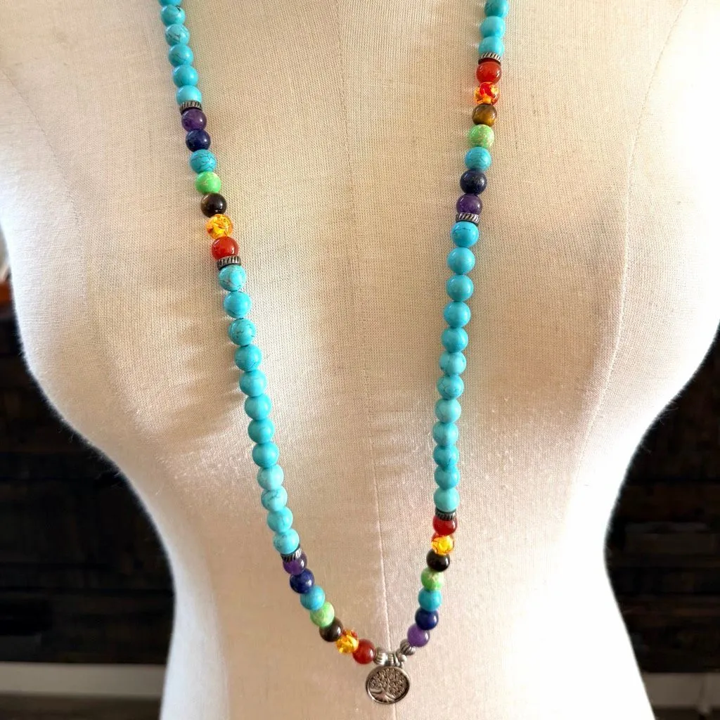 Turquoise 108 Bead Wrap Mala Necklace Tree of Life Charm - Image 4