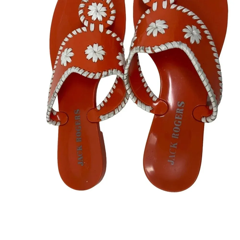 Jack‎ Rogers Navajo Jelly Flat Sandals Orange White Flip Flop Size 7 - Image 5