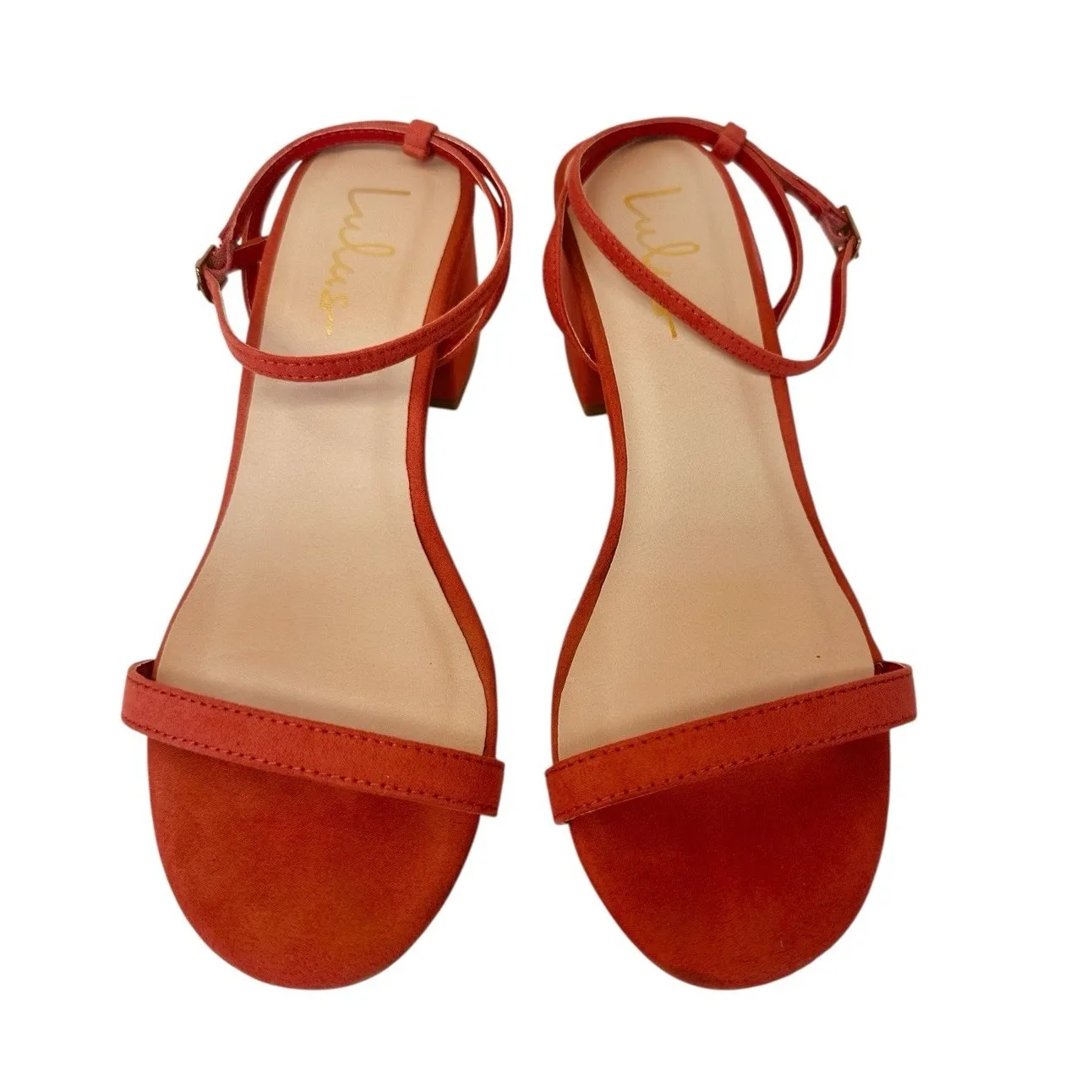 Lulus Julie Color Coral Rose Suede Ankle Strap Block Heels Sandals Size 7 - Image 2